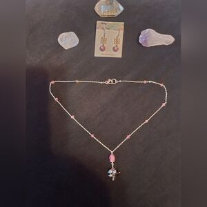 Beautiful artisan sterling silver necklace with semi precious stones + earrings